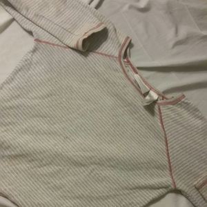 Grey Gray and White Striped Top With Red